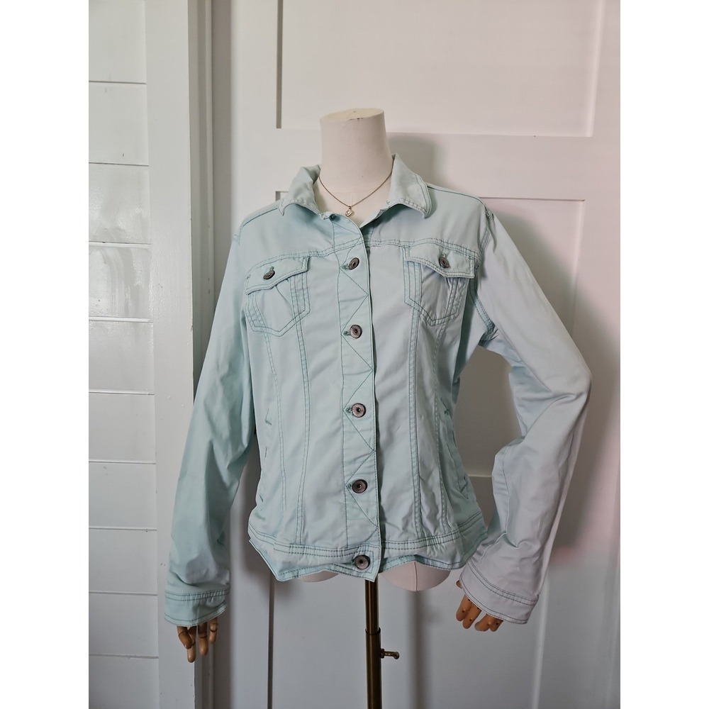 Sonoma Life Style Jacket XL Extra Large Light Blue Cotton Stretch Button Up